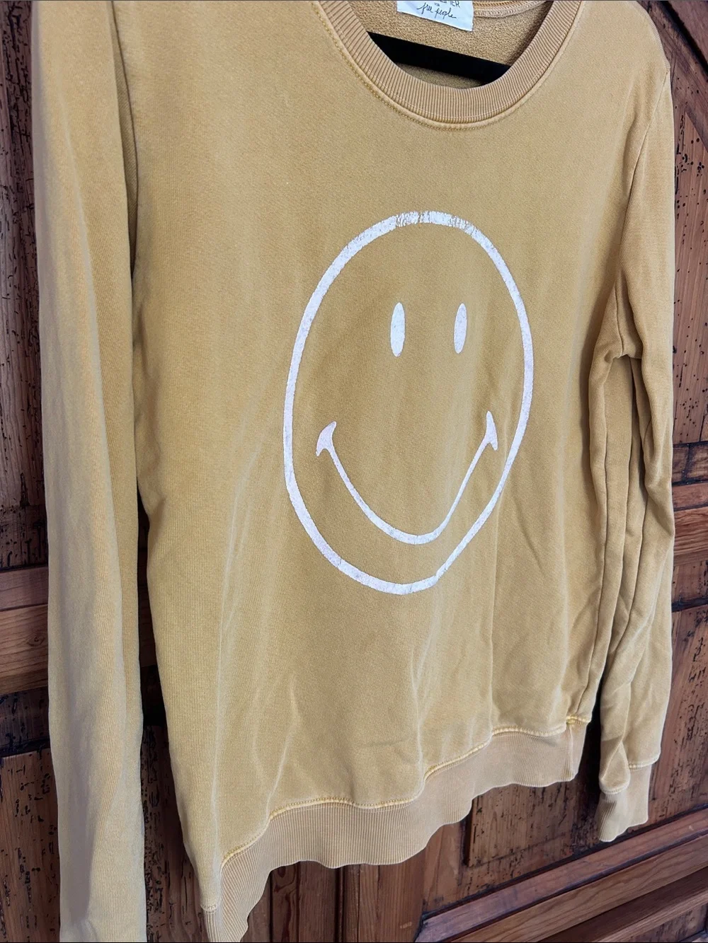 Free People Daydreamer Yellow Happy Smile Crew Neck Sweater Top